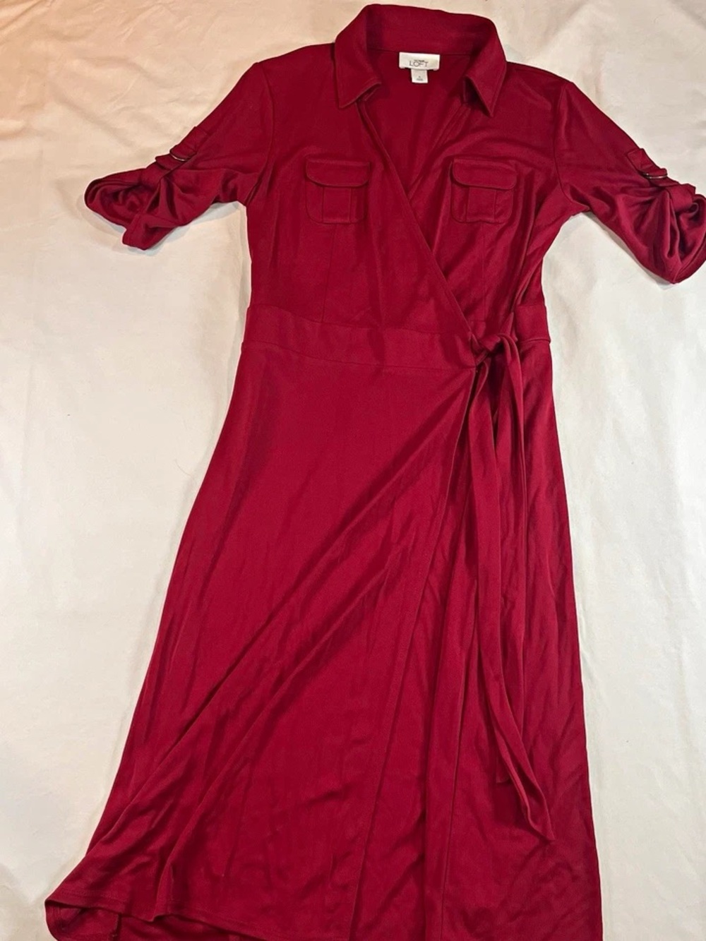 LOFT Women's Deep Red Wrap Midi Dress